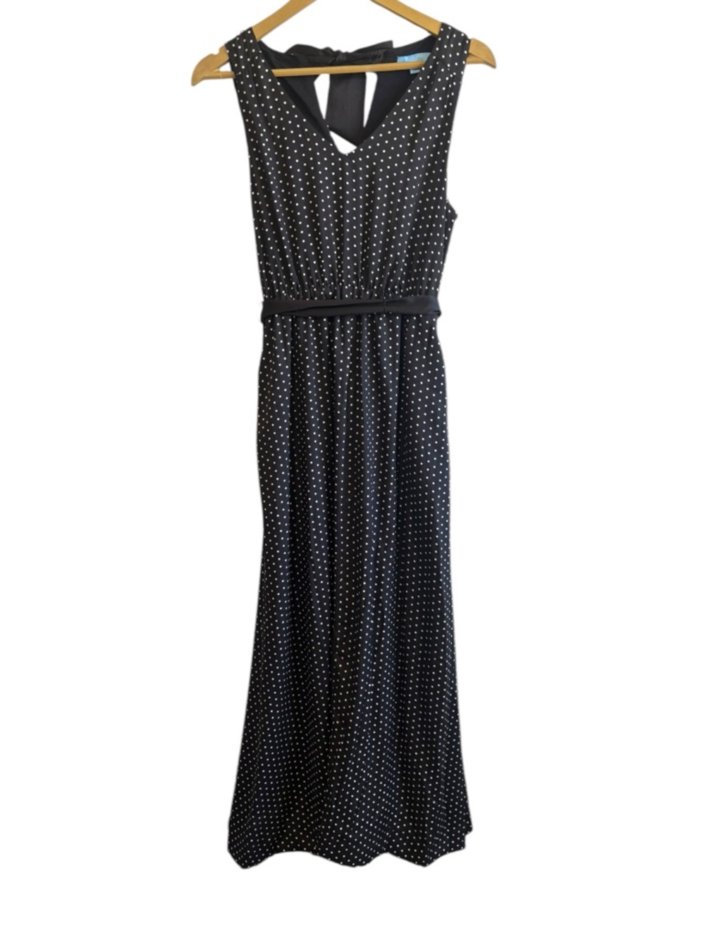 Draper James Size XS Black White Polka‎ Dot Satin Maxi Dress Waist Tie Old Money